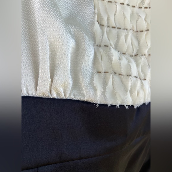 Black Skirted White Beaded Ruffle Sleeveless Professional Dress Size L Womens 14 - Picture 4 of 5